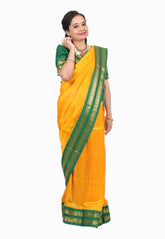 Mango Yellow Korvai saree with Green Pallu and Tailored blouse sz36-38 - MIRASILKS Mango Yellow Korvai saree with Green Pallu and Tailored blouse sz36-38
